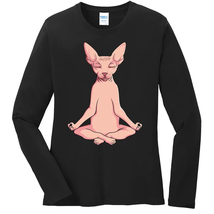 Sphynx Cat Yoga Meditation Breeder Hairless Pet Lover Ladies Long Sleeve Shirt