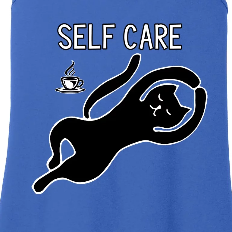 Self Care Yoga Cartoon Cat Ladies Essential Tank