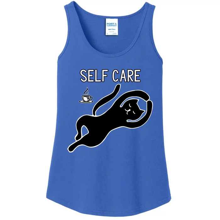 Self Care Yoga Cartoon Cat Ladies Essential Tank