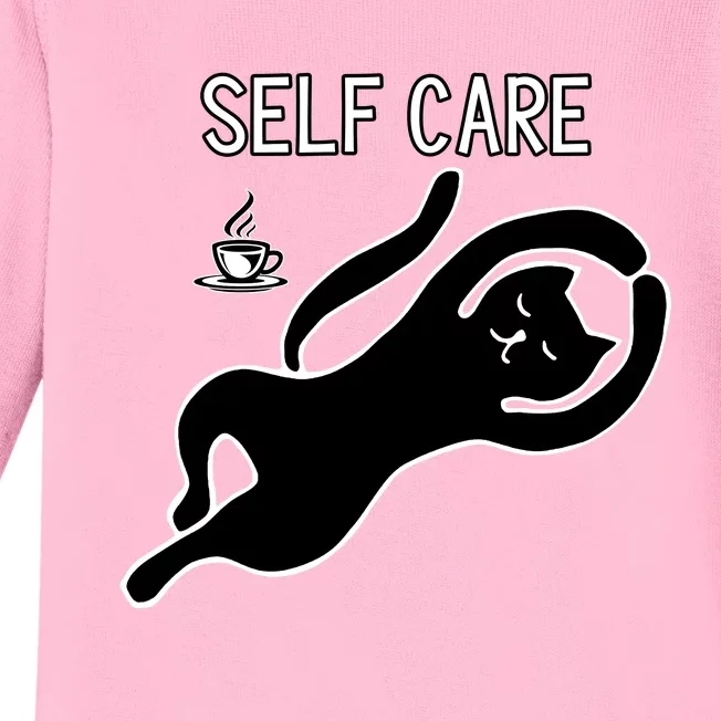 Self Care Yoga Cartoon Cat Baby Long Sleeve Bodysuit