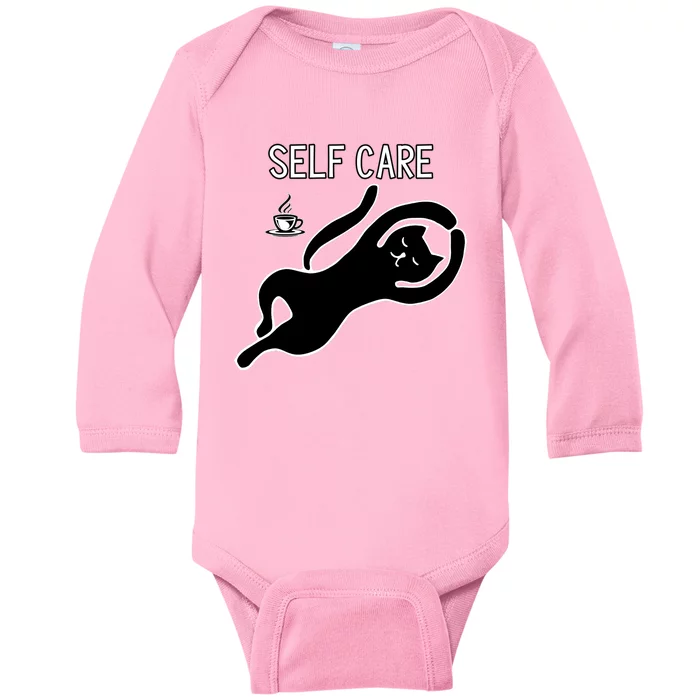 Self Care Yoga Cartoon Cat Baby Long Sleeve Bodysuit