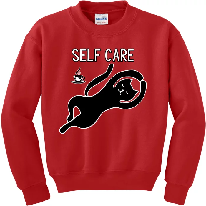 Self Care Yoga Cartoon Cat Kids Sweatshirt