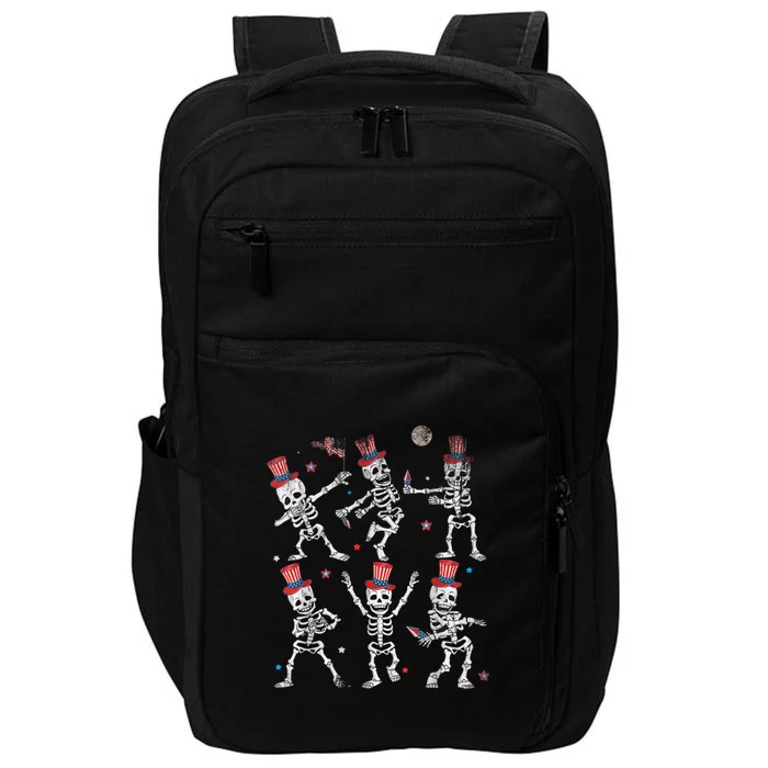 Skeleton Dancing 4th Of July American Flag Impact Tech Backpack