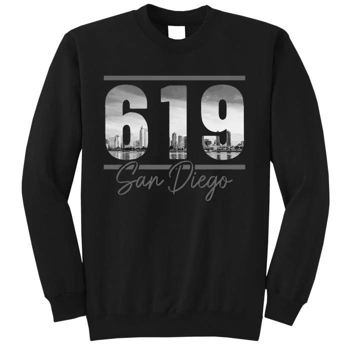 San Diego 619 Area Code Vintage Skyline California Tall Sweatshirt