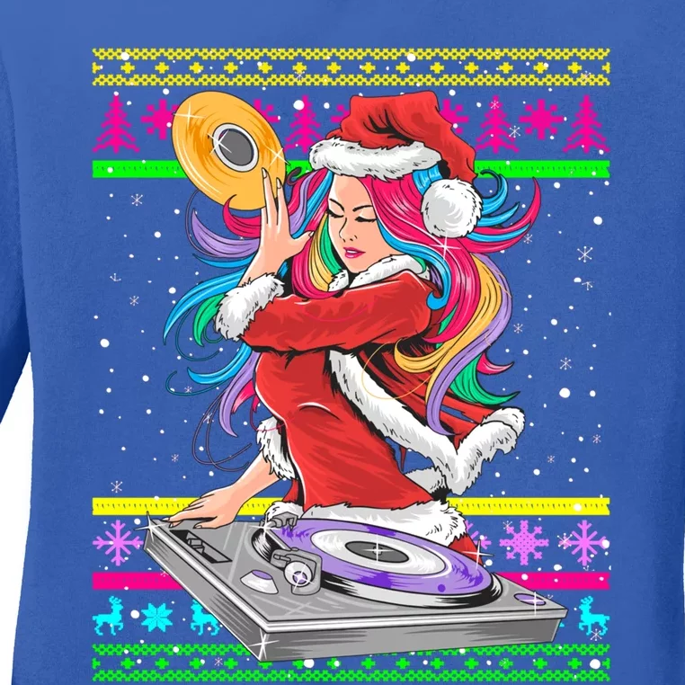 Santa Dj 90s Fancy Dress Costume And Christmas Dj Gift Ladies Long Sleeve Shirt