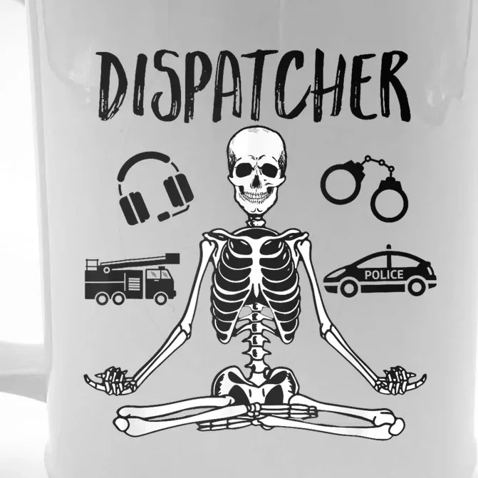 Spooky Dispatcher 911 Halloween Police Skeleton Meditating Front & Back Beer Stein