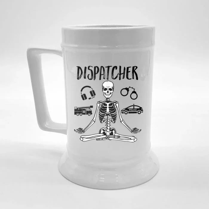 Spooky Dispatcher 911 Halloween Police Skeleton Meditating Front & Back Beer Stein