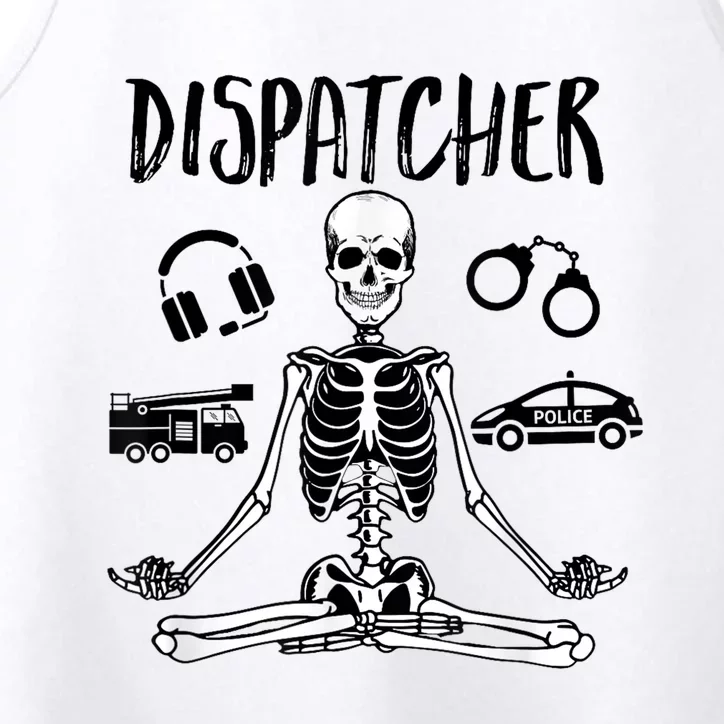 Spooky Dispatcher 911 Halloween Police Skeleton Meditating Performance Tank