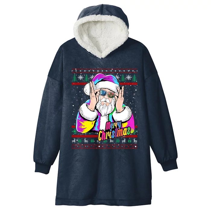 Santa Dj 90s Fancy Dress Costume And Christmas Dj Gift Hooded Wearable Blanket