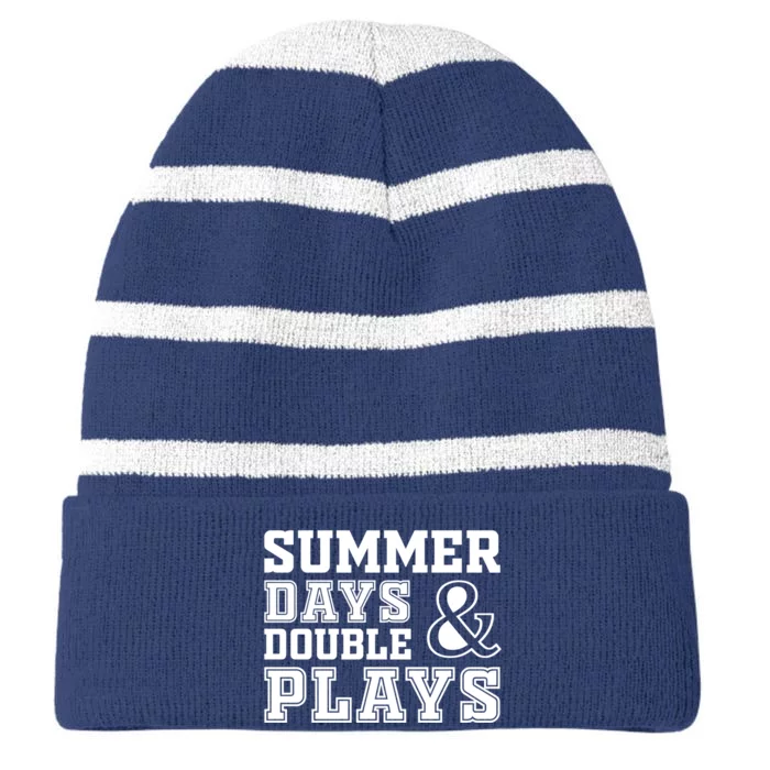 Summer Days and Double Plays Baseball Softball Summer Striped Beanie with Solid Band