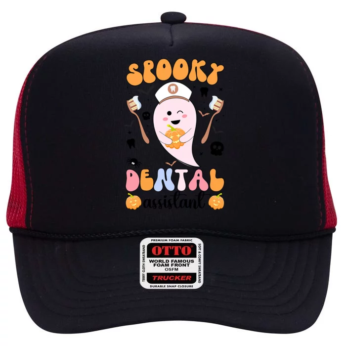 Spooky Dental Assistant Halloween Dental Assisting Groovy Cool Gift High Crown Mesh Trucker Hat