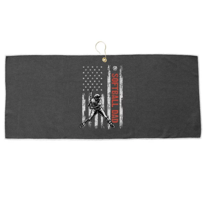 Softball Dad American Flag Father's Day 4th Of July Gift Large Microfiber Waffle Golf Towel