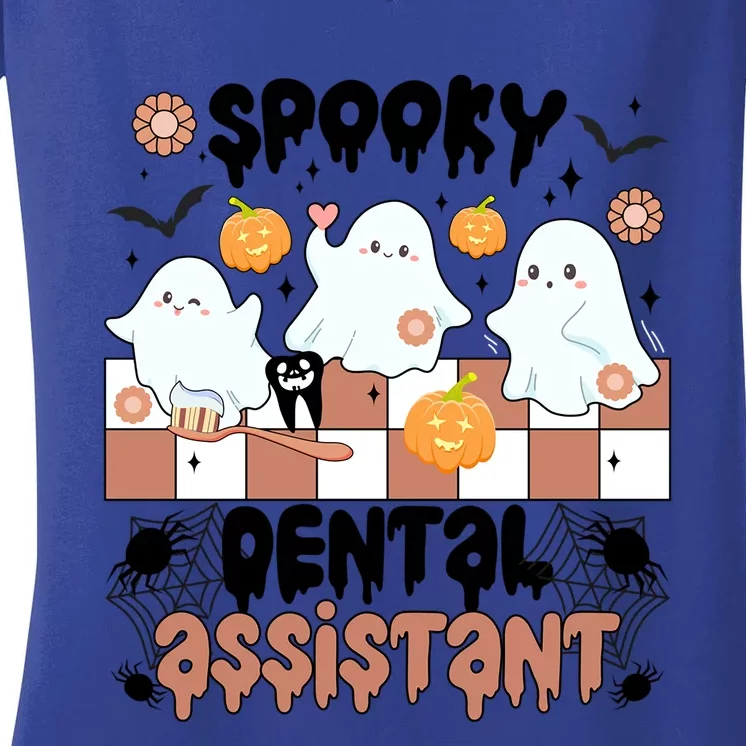 Spooky Dental Assistant Halloween Dental Assisting Groovy Meaningful Gift Women's V-Neck T-Shirt