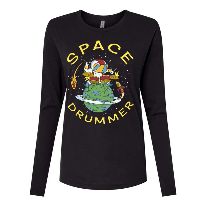 Space Drummer Astronaut Womens Cotton Relaxed Long Sleeve T-Shirt