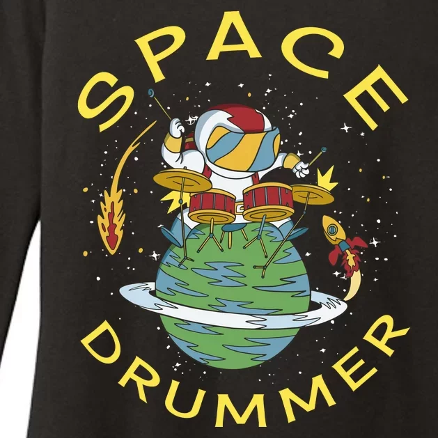 Space Drummer Astronaut Womens CVC Long Sleeve Shirt