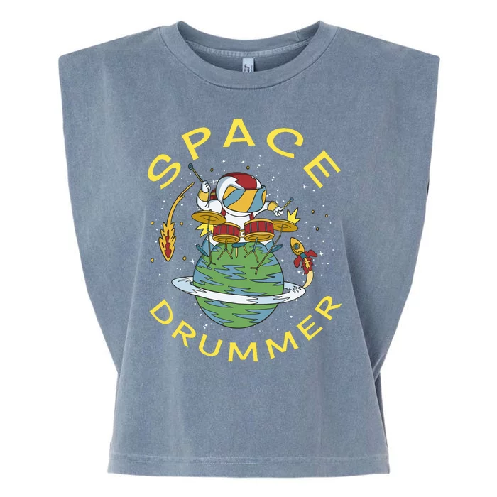 Space Drummer Astronaut Garment-Dyed Women's Muscle Tee