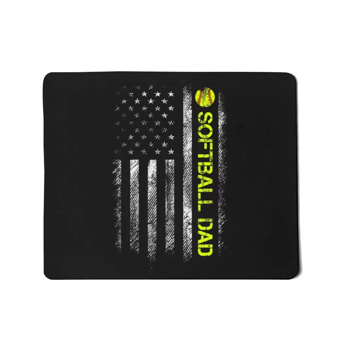 Softball Dad American Flag Vintage Softball Lovers Mousepad