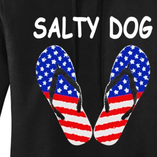 Salty Dog American Flag Flip Flops Long Sleeve Women's Pullover Hoodie