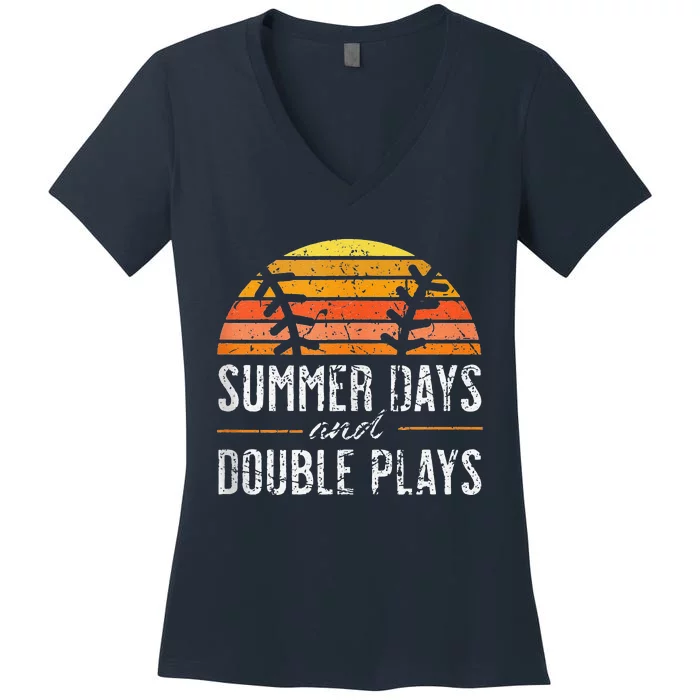 Summer Days And Double Plays Baseball Player Retro Vintage Women's V-Neck T-Shirt