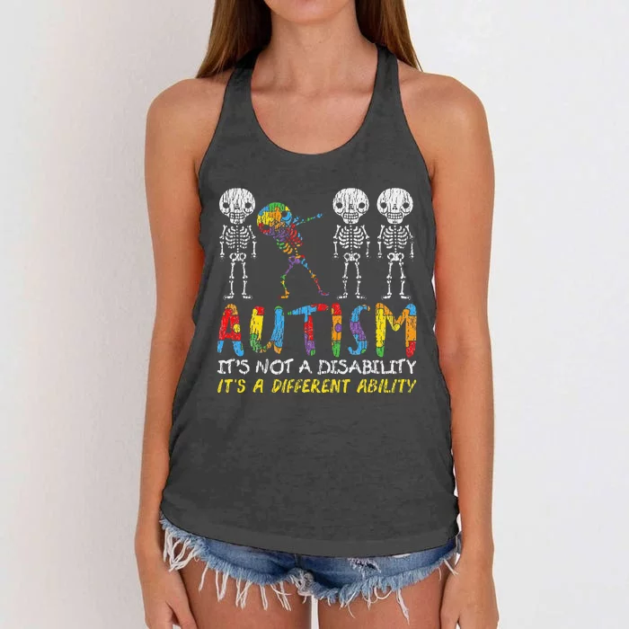 Skeleton Dabbing Autistic Autism Awerness Women's Knotted Racerback Tank