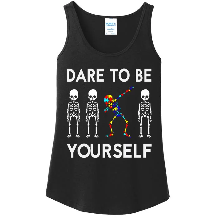 Skeleton Dabbing Autism Awareness Ladies Essential Tank