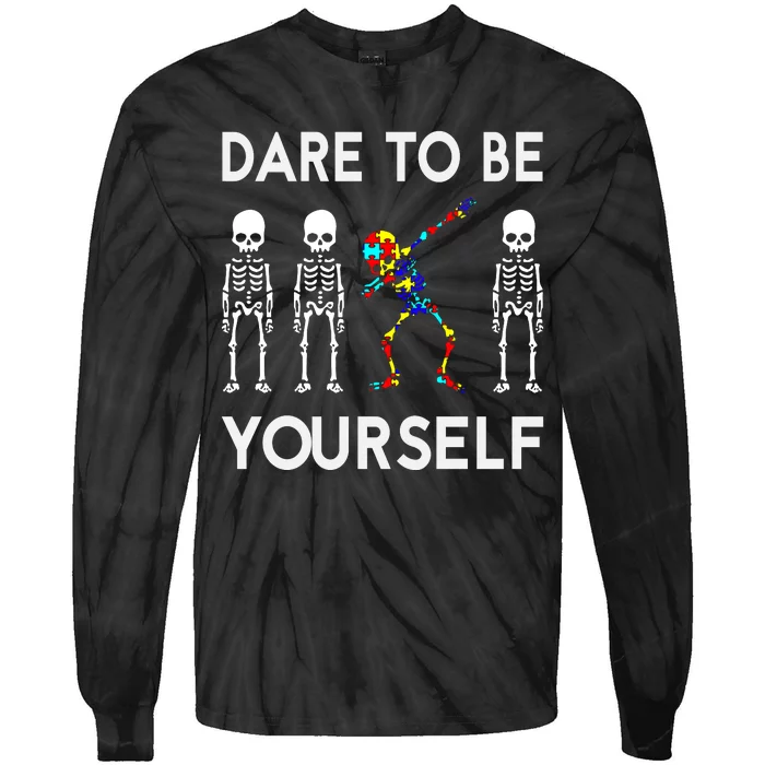 Skeleton Dabbing Autism Awareness Tie-Dye Long Sleeve Shirt