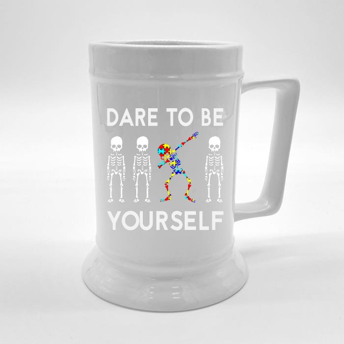 Skeleton Dabbing Autism Awareness Front & Back Beer Stein