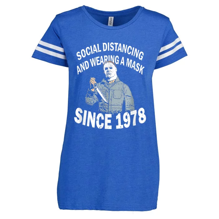 Social Distancing And Wearing A Mask Since 1978 , Halloween Michael Myers Enza Ladies Jersey Football T-Shirt