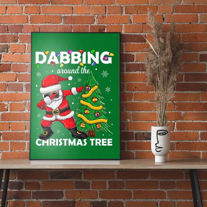 Santa Dabbing Around the Christmas Tree Lights Poster