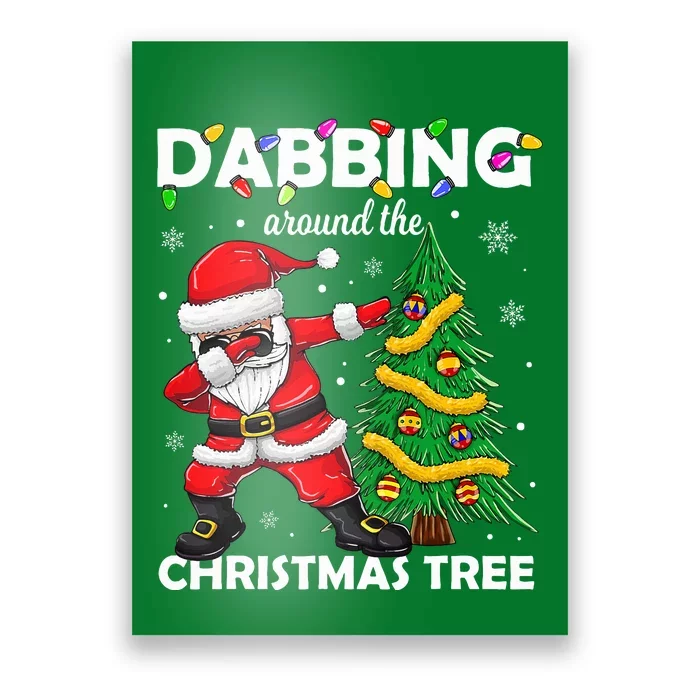 Santa Dabbing Around the Christmas Tree Lights Poster