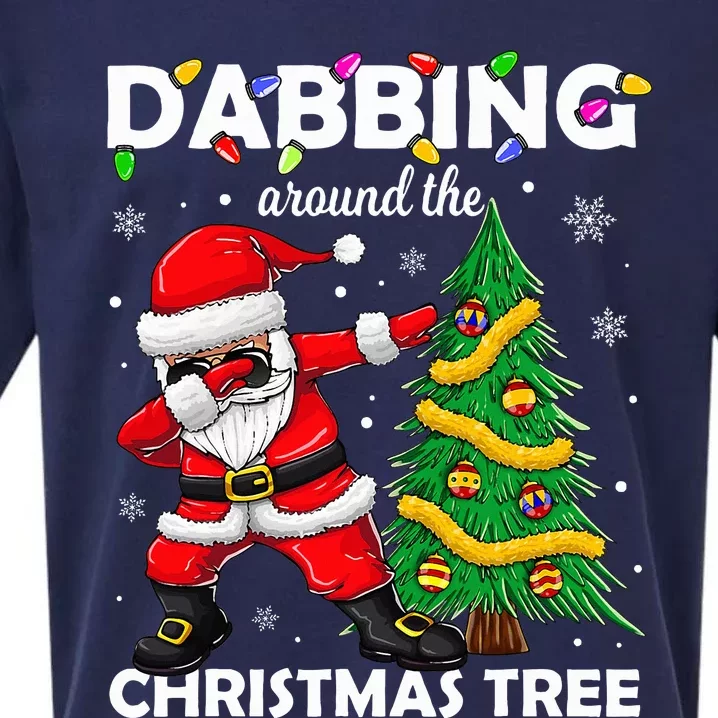 Santa Dabbing Around the Christmas Tree Lights Sueded Cloud Jersey T-Shirt