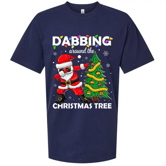 Santa Dabbing Around the Christmas Tree Lights Sueded Cloud Jersey T-Shirt