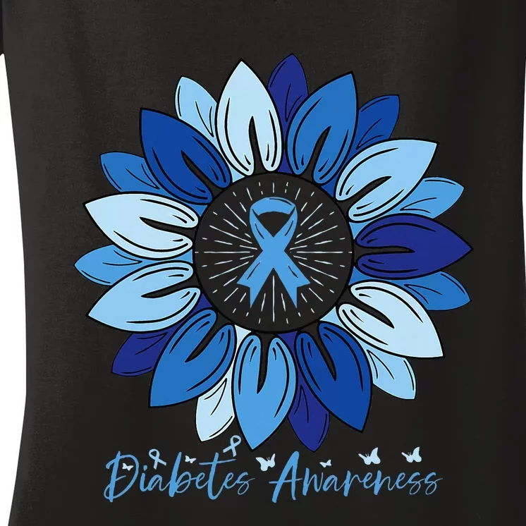 Sunflower Diabetes Awareness Month Women's V-Neck T-Shirt