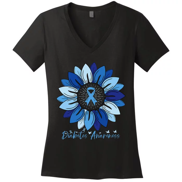 Sunflower Diabetes Awareness Month Women's V-Neck T-Shirt