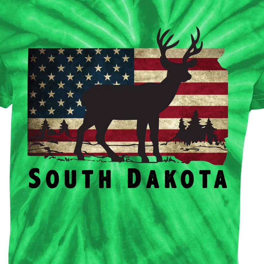 South Dakota American Flag Patriotic Deer Hunter Archer Patriot Kids Tie-Dye T-Shirt