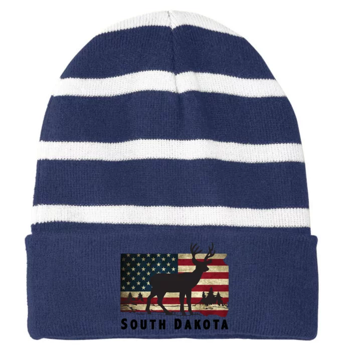 South Dakota American Flag Patriotic Deer Hunter Archer Patriot Striped Beanie with Solid Band