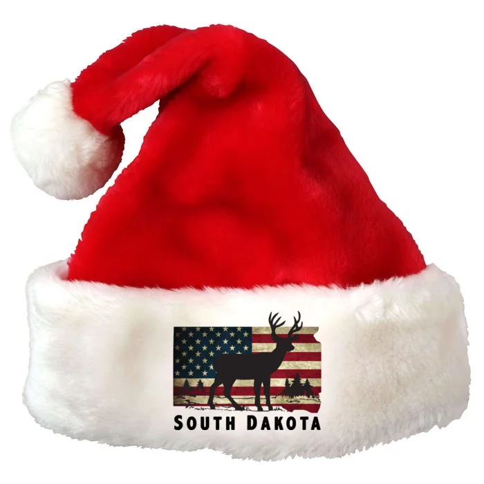 South Dakota American Flag Patriotic Deer Hunter Archer Patriot Premium Christmas Santa Hat