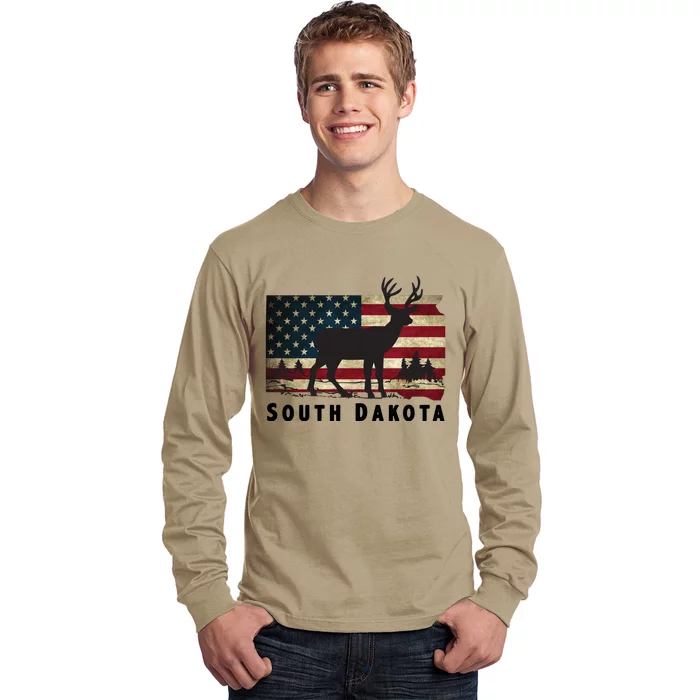 South Dakota American Flag Patriotic Deer Hunter Archer Patriot Long Sleeve Shirt