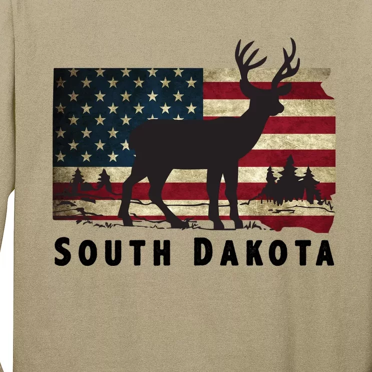 South Dakota American Flag Patriotic Deer Hunter Archer Patriot Long Sleeve Shirt