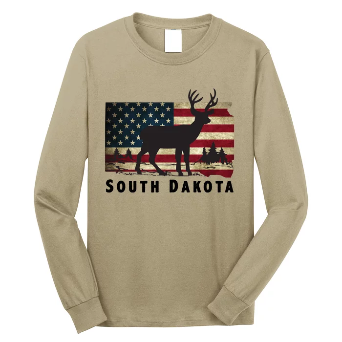 South Dakota American Flag Patriotic Deer Hunter Archer Patriot Long Sleeve Shirt