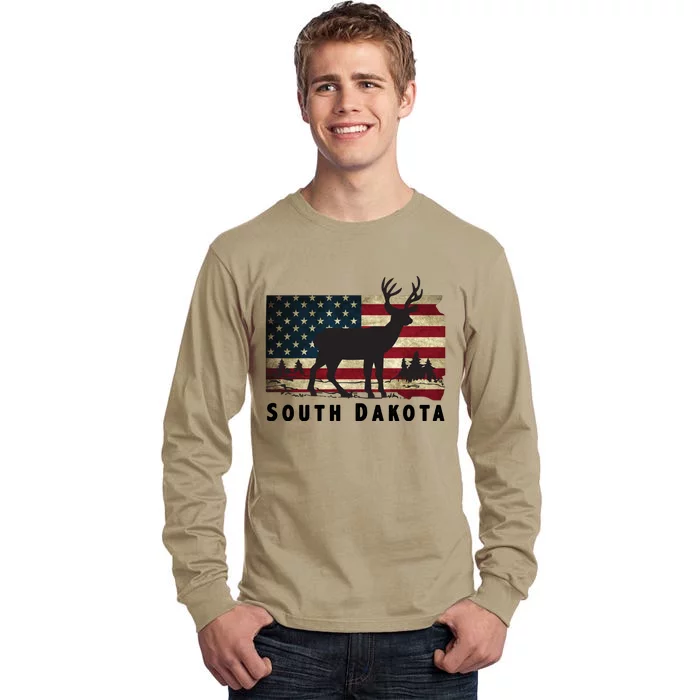 South Dakota American Flag Patriotic Deer Hunter Archer Patriot Tall Long Sleeve T-Shirt