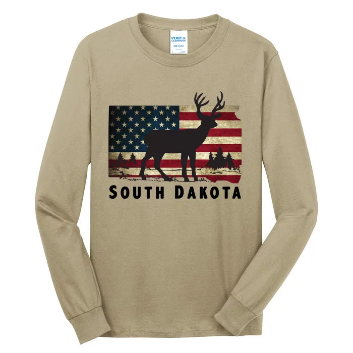 South Dakota American Flag Patriotic Deer Hunter Archer Patriot Tall Long Sleeve T-Shirt