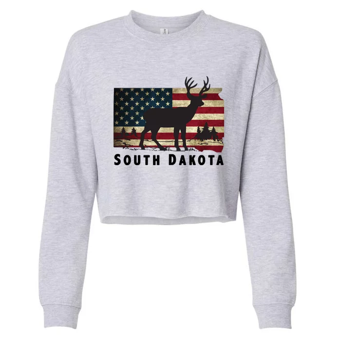 South Dakota American Flag Patriotic Deer Hunter Archer Patriot Cropped Pullover Crew