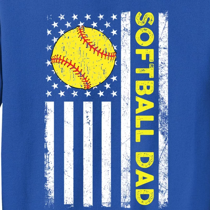 Softball Dad American Flag Fathers Day Cool Gift Tall Sweatshirt