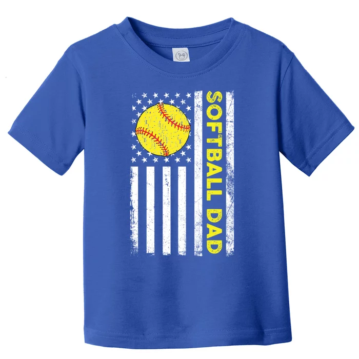 Softball Dad American Flag Fathers Day Cool Gift Toddler T-Shirt