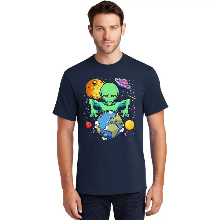 Space Day Alien Puppeteer Shifting Earth Planets Stars SciFi Tall T-Shirt