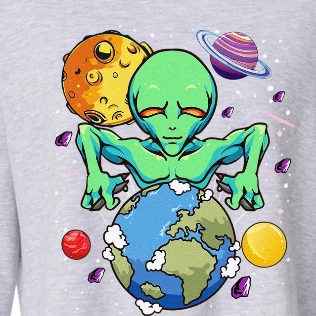 Space Day Alien Puppeteer Shifting Earth Planets Stars SciFi Cropped Pullover Crew