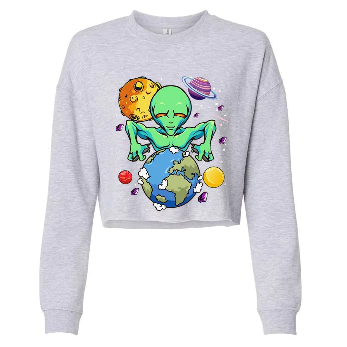 Space Day Alien Puppeteer Shifting Earth Planets Stars SciFi Cropped Pullover Crew