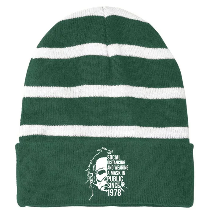 Social Distancing And Wearing A Mask In Public Since 1978 Striped Beanie with Solid Band