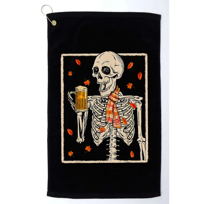 Skeleton Drinking Beer Retro Halloween Costume Beer Drink Platinum Collection Golf Towel